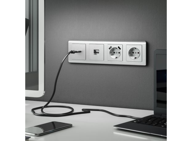 Накладка для розетки USB (cеребряный рифленый) W1179509