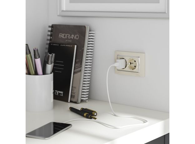 Рамка из поликарбоната для двойной розетки Snabb слоновая кость/хром W0081903