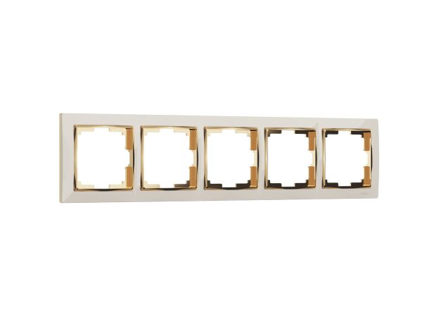Рамка из поликарбоната на 5 постов Snabb слоновая кость/золото W0051932