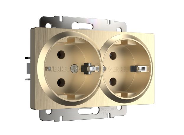 Розетка двойная с заземлением (шампань рифленый) W1172010