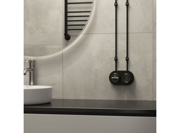 Розетка с заземлением черный ретро W5671008