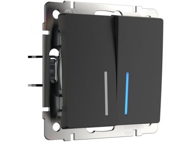 Выключатель двухклавишный проходной с подсветкой (черный матовый) W1122108