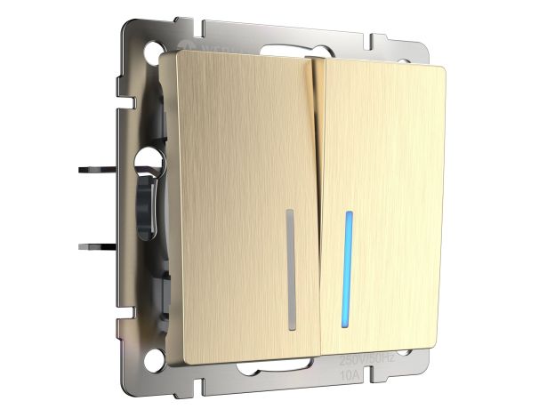 Выключатель двухклавишный проходной с подсветкой (шампань рифленый) W1122110