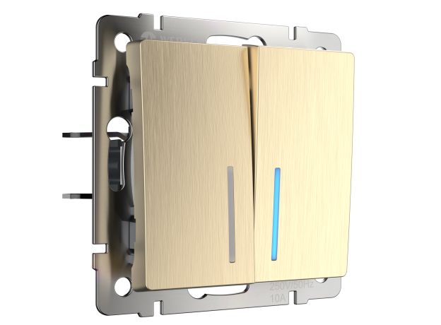 Выключатель двухклавишный проходной с подсветкой (шампань рифленый) W1122110