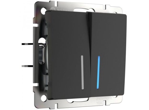 Выключатель двухклавишный с подсветкой (черный матовый) W1120108