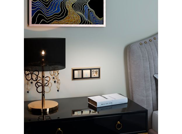 Выключатель одноклавишный проходной с подсветкой (шампань рифленый) W1112110