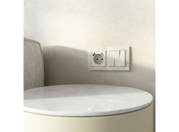 Выключатель одноклавишный проходной (слоновая кость) W1112003