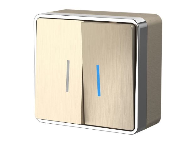 Выключатель двухклавишный с подсветкой Gallant шампань рифленый W5020110