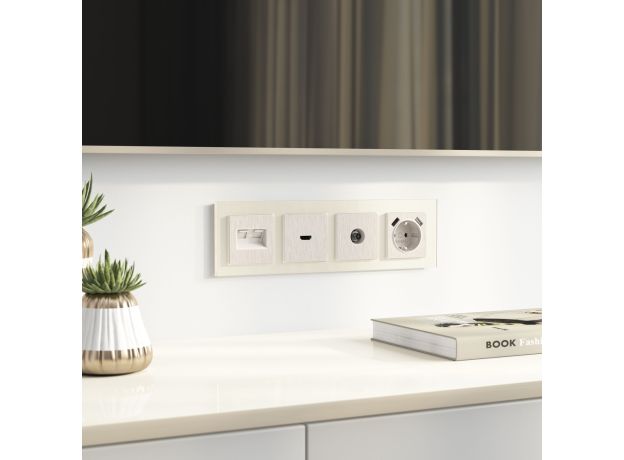 Накладка для двойной розетки Еthernet RJ-45 (перламутровый рифленый) W1191113