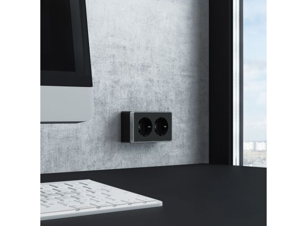 Розетка двойная с заземлением Gallant черный/хром W5072135