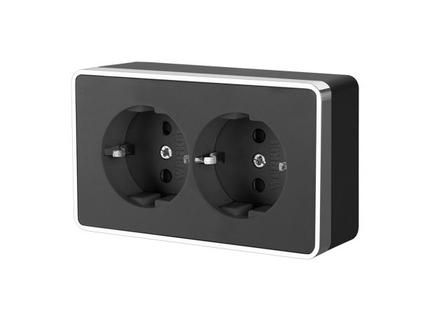 Розетка двойная с заземлением Gallant черный/хром W5072135