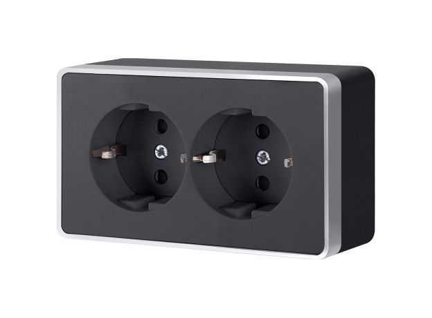 Розетка двойная с заземлением Gallant черный с серебром W5072134 W5072134