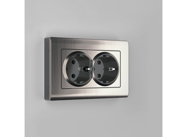 Розетка двойная с заземлением глянцевый никель W1172002