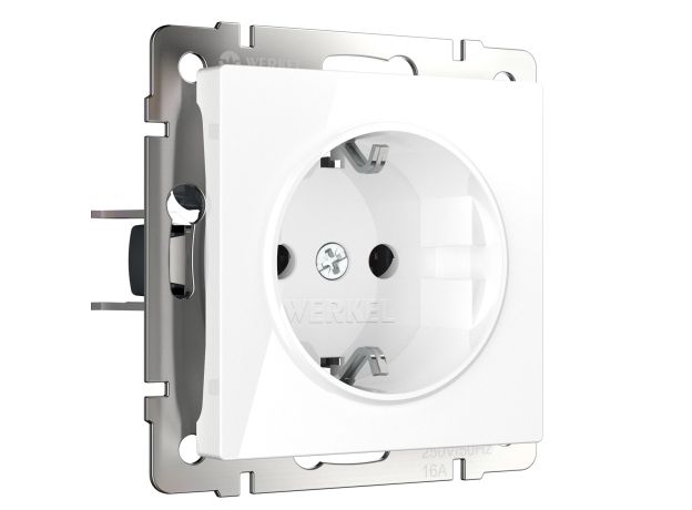 Розетка с заземлением и шторками (белая) W1171101
