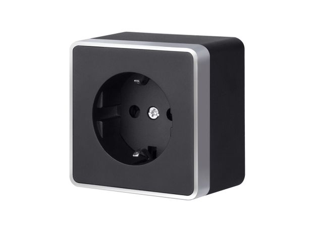Розетка с заземлением и шторками Gallant черный с серебром W5071134 W5071134
