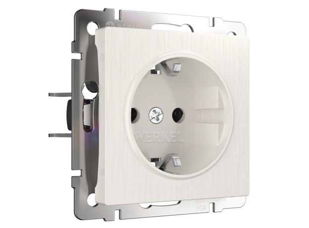 Розетка с заземлением и шторками (перламутровый рифленый) W1171113