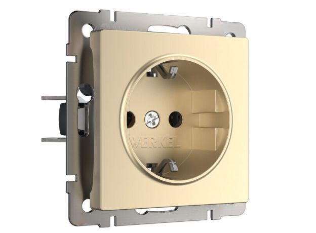 Розетка с заземлением и шторками (шампань) W1171111