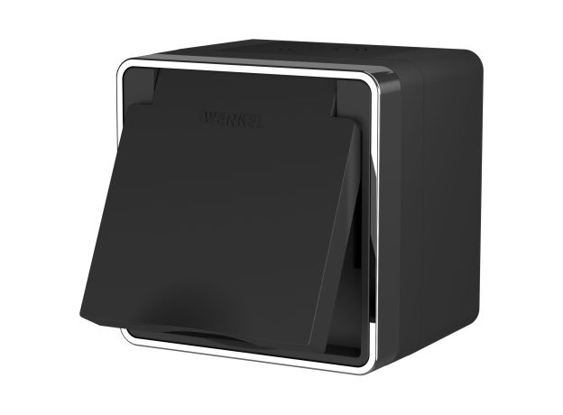 Розетка влагозащ. с зазем. с защит. крышкой и шторками Gallant черный/хром W5071235