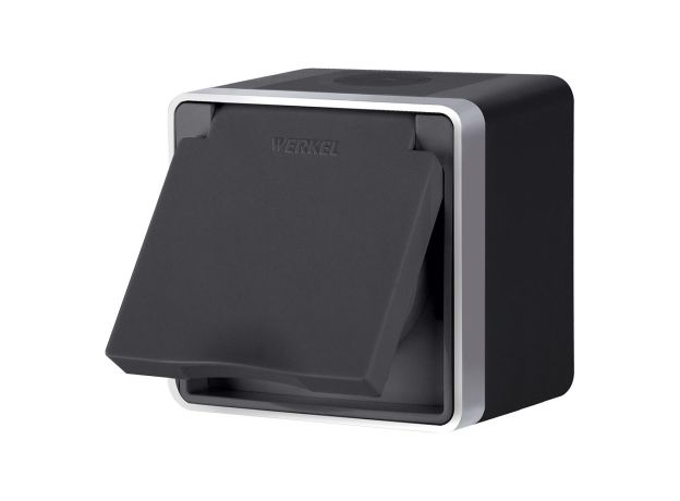 Розетка влагозащ. с зазем. с защит. крышкой и шторками Gallant черный с серебром W5071234 W5071234