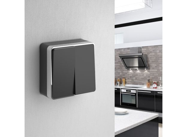 Выключатель двухклавишный Gallant черный/хром W5020035