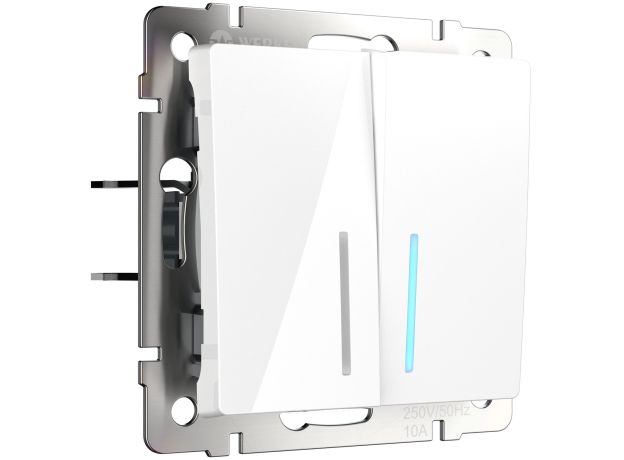 Выключатель двухклавишный проходной с подсветкой (белый) W1122101