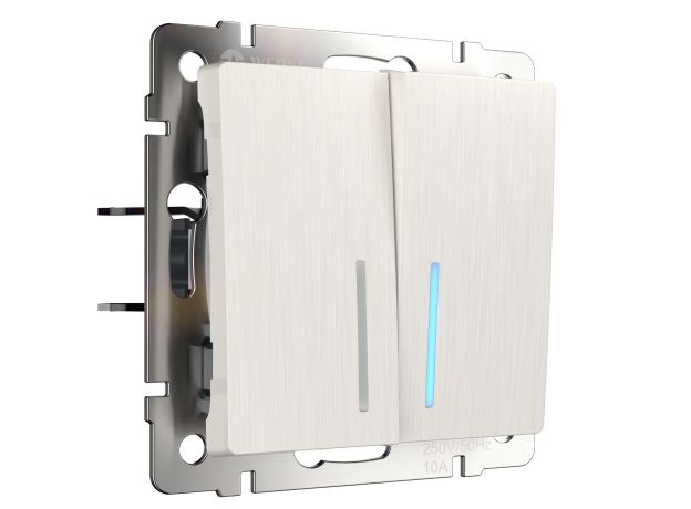 Выключатель двухклавишный проходной с подсветкой (перламутровый рифленый) W1122113