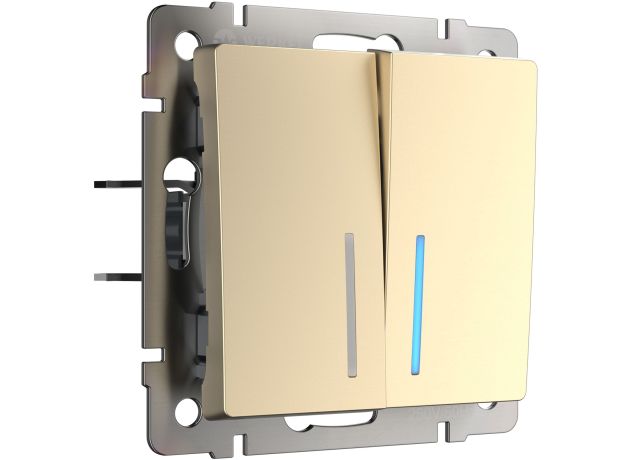 Выключатель  двухклавишный проходной с подсветкой (шампань) W1122111