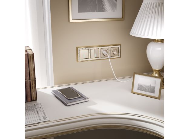 Выключатель  двухклавишный проходной с подсветкой (шампань) W1122111