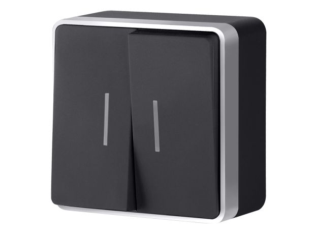 Выключатель двухклавишный с подсветкой Gallant черный с серебром W5020134 W5020134