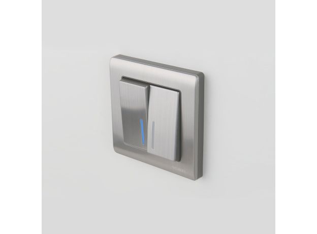 Выключатель двухклавишный с подсветкой (глянцевый никель) W1120102