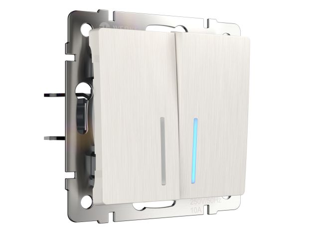 Выключатель двухклавишный с подсветкой (перламутровый рифленый) W1120113