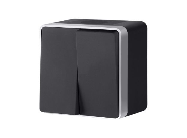 Выключатель двухклавишный влагозащищенный Gallant черный с серебром W5020234 W5020234