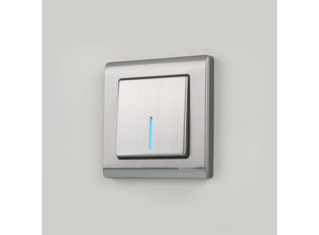 Выключатель одноклавишный проходной с подсветкой глянцевый никель W1112102