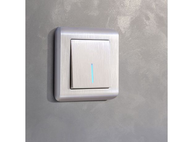 Выключатель одноклавишный проходной с подсветкой (перламутровый рифленый) W1112113