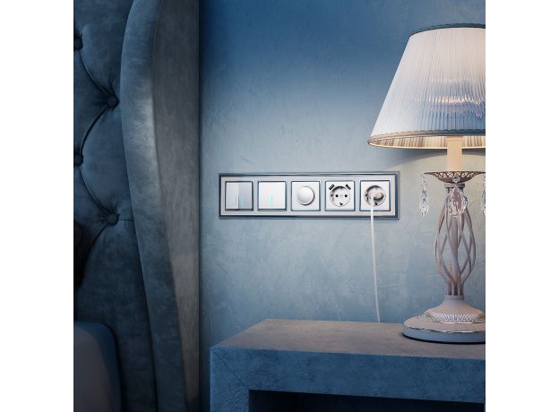 W1110106/ Выключатель одноклавишный с подсветкой (серебряный) W1110106