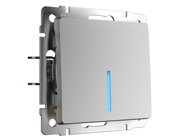 W1112106/ Выключатель одноклавишный проходной с подсветкой (серебряный) W1112106