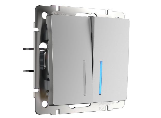 W1122106/ Выключатель двухклавишный проходной с подсветкой (серебряный) W1122106