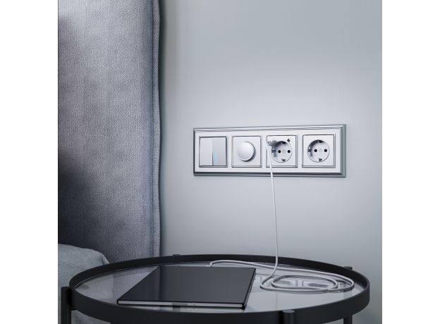 W1171506/ Розетка с заземлением, шторками и USBх2 (серебряный) W1171506