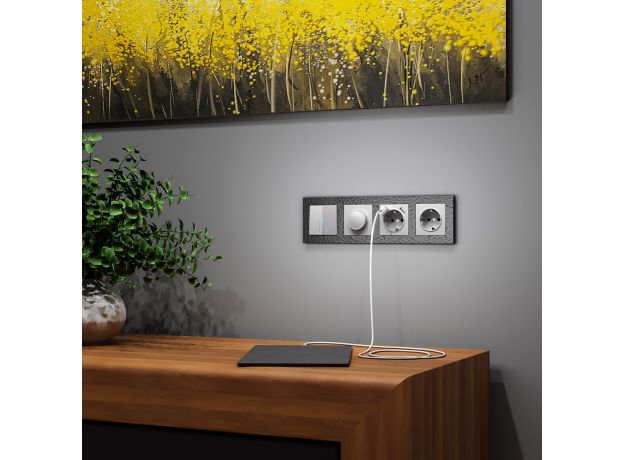 W1171506/ Розетка с заземлением, шторками и USBх2 (серебряный) W1171506