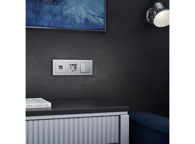 W1171506/ Розетка с заземлением, шторками и USBх2 (серебряный) W1171506