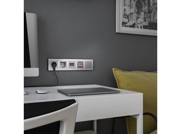 W1171506/ Розетка с заземлением, шторками и USBх2 (серебряный) W1171506