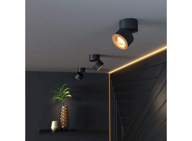 Накладной поворотный светодиодный светильник DLR031 15W 4200K 3100 черный матовый/золото