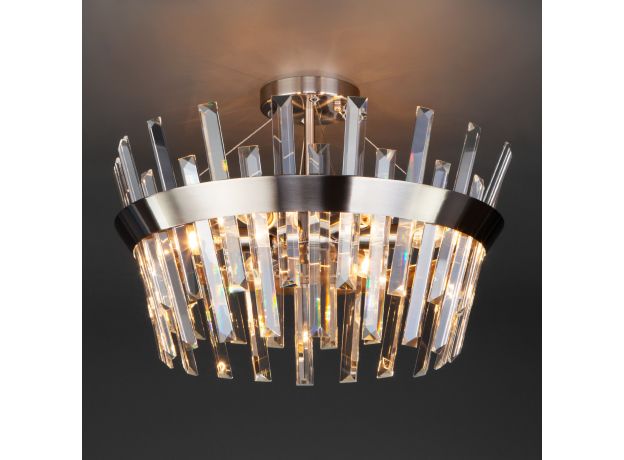 Умная потолочная люстра с хрусталем 10111/5 сатин-никель/прозрачный хрусталь Strotskis