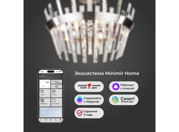 Умная потолочная люстра с хрусталем 10111/5 сатин-никель/прозрачный хрусталь Strotskis