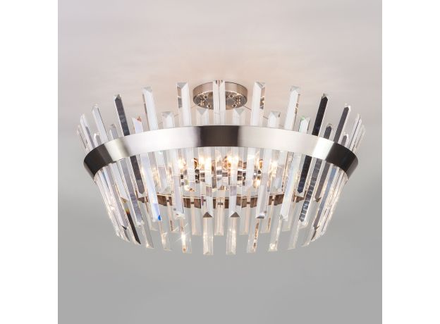 Умный потолочный светильник с хрусталем 10111/8 сатин-никель/прозрачный хрусталь Strotskis