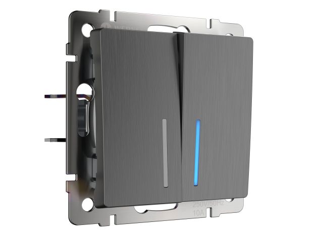 Выключатель двухклавишный проходной с подсветкой (графит рифленый) W1122104