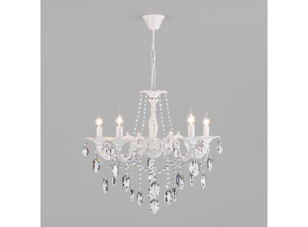 Классическая подвесная люстра 10108/5 белый/прозрачный хрусталь Strotskis