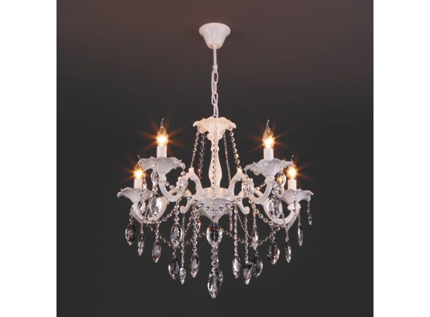 Классическая подвесная люстра 10108/5 белый/прозрачный хрусталь Strotskis