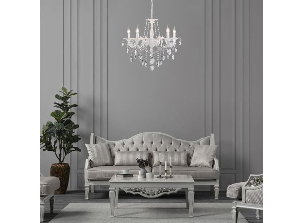 Классическая подвесная люстра 10108/5 белый/прозрачный хрусталь Strotskis