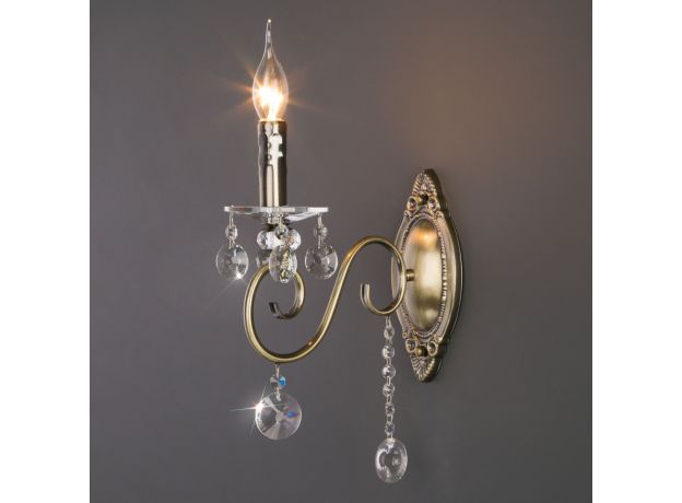 Классическое бра с хрусталем 10104/1 античная бронза/прозрачный хрусталь Strotskis